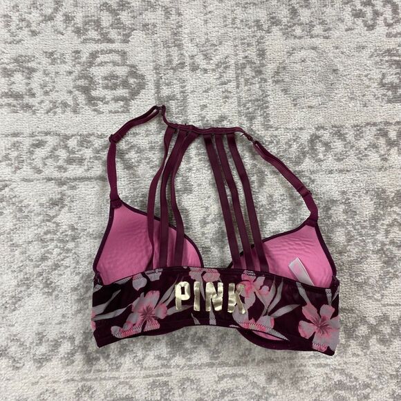 PINK Victoria Secret Wear Every Where Push Up Floral Print Red Bra Size 32C - Picture 5 of 6